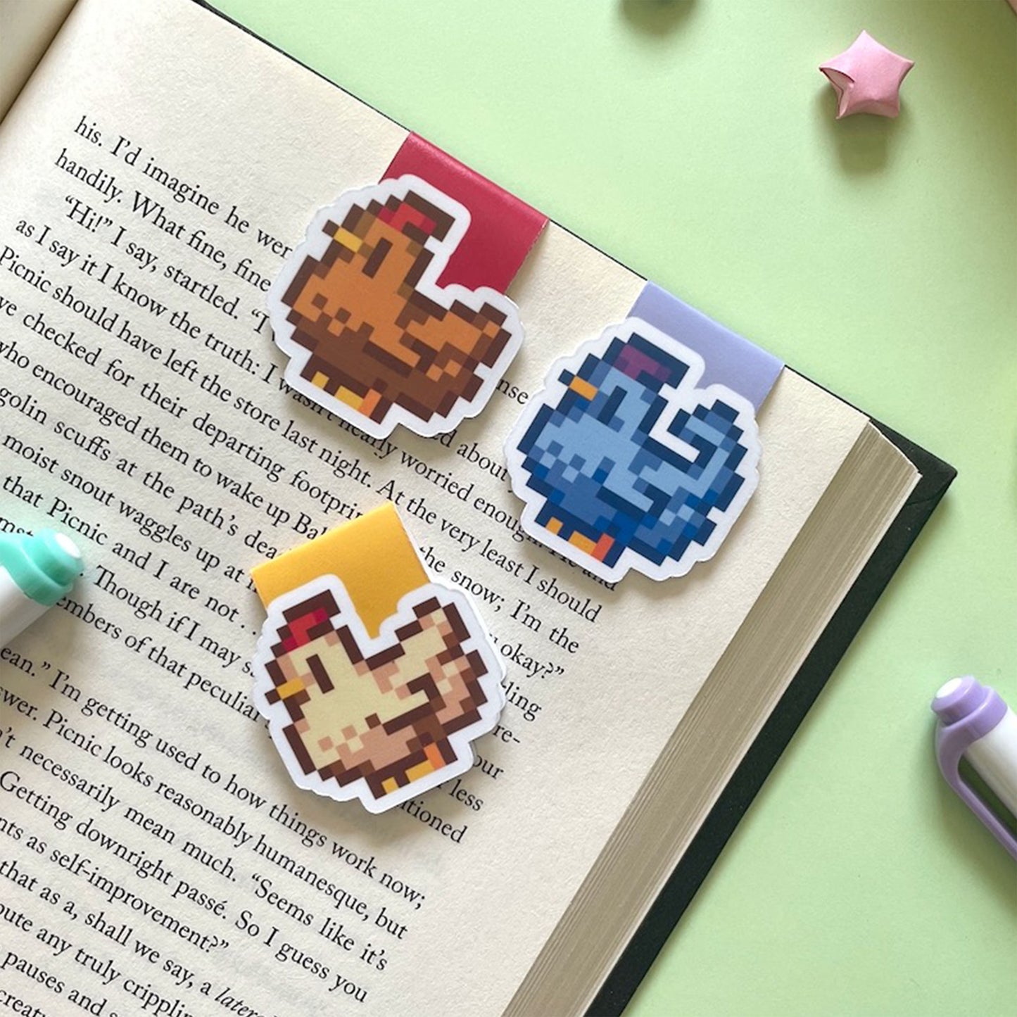 Stardew Chicken Magnetic Bookmark Trio