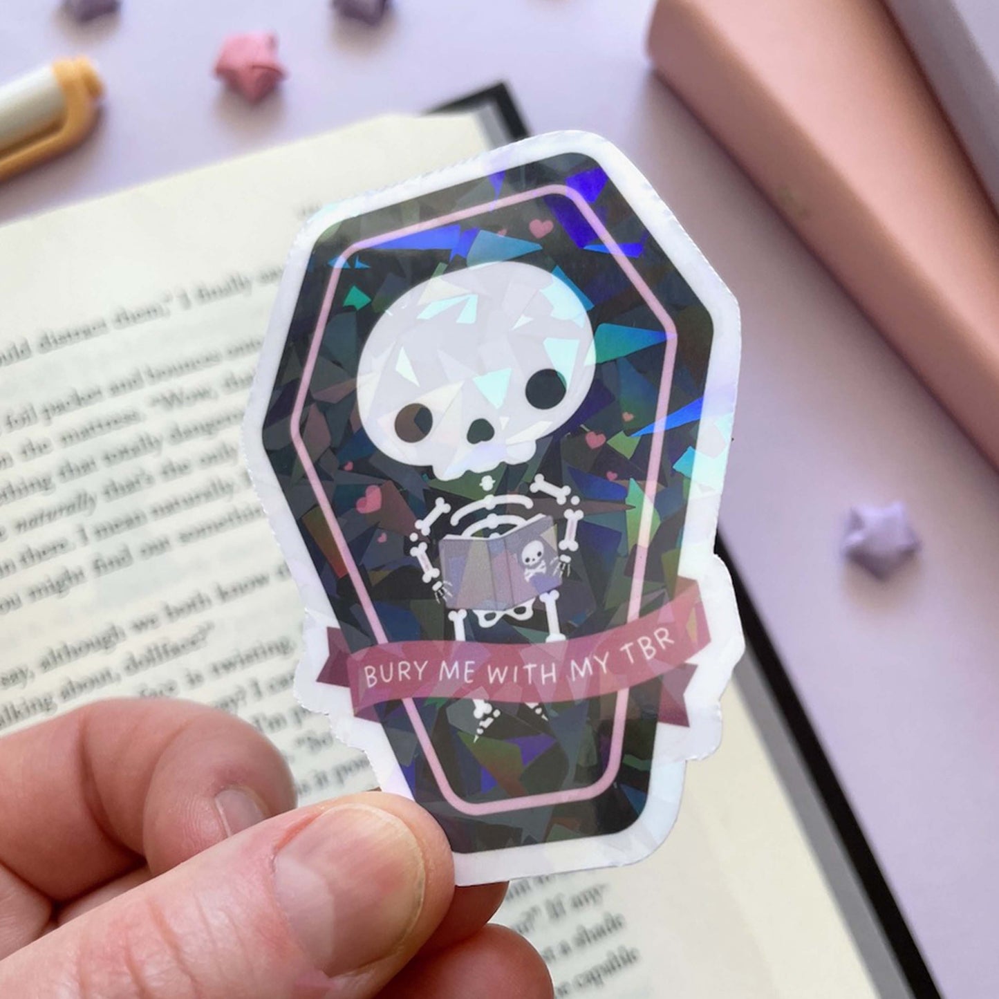 Skeleton in a Coffin "Bury me with my TBR" Vinyl Sticker