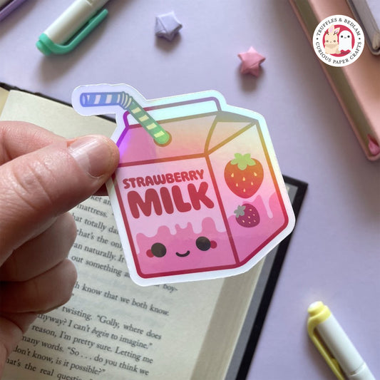 Strawberry Milk - 3" Holographic Vinyl Sticker