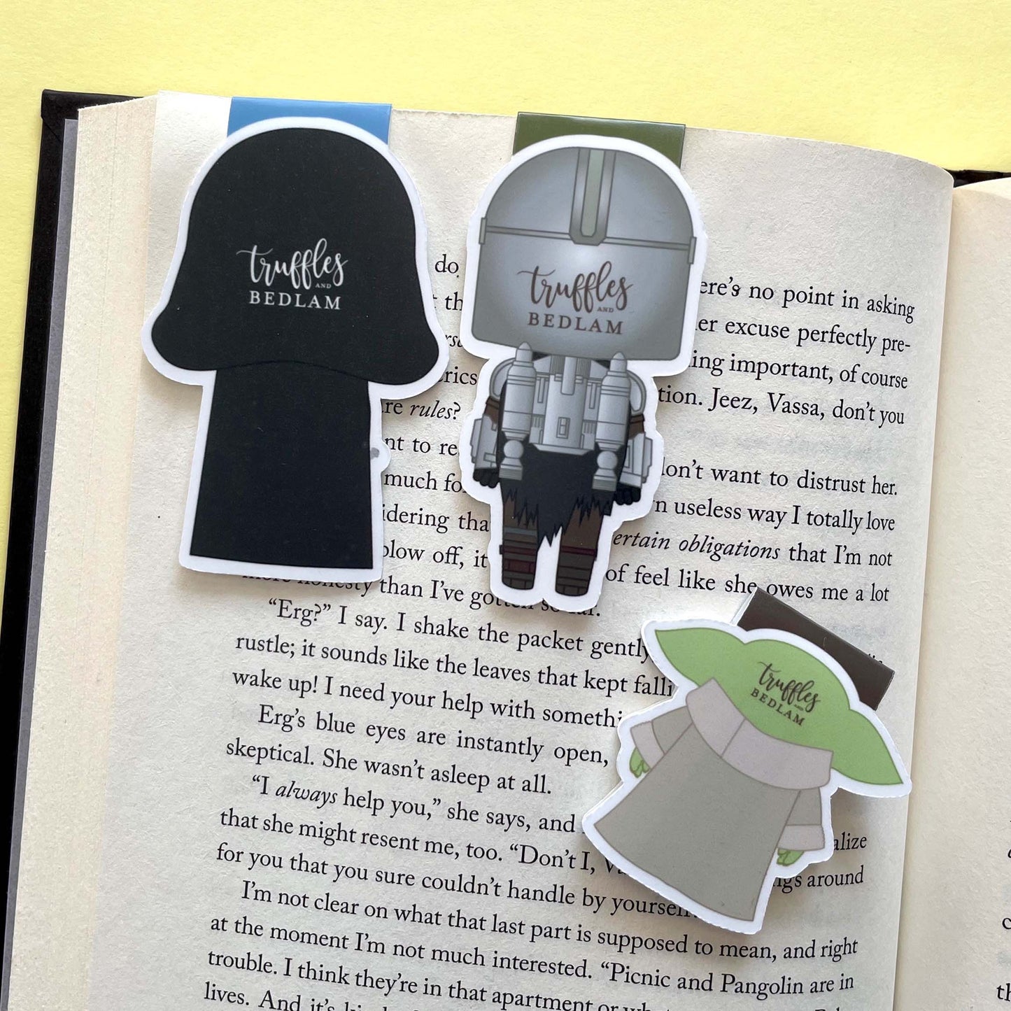 Din Djarin, Luke Skywalker, and Grogu "Space Dads" Magnetic Bookmark Trio