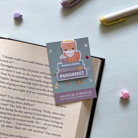 Purrrfect Kitty, Books, and Coffee Magnetic Bookmark