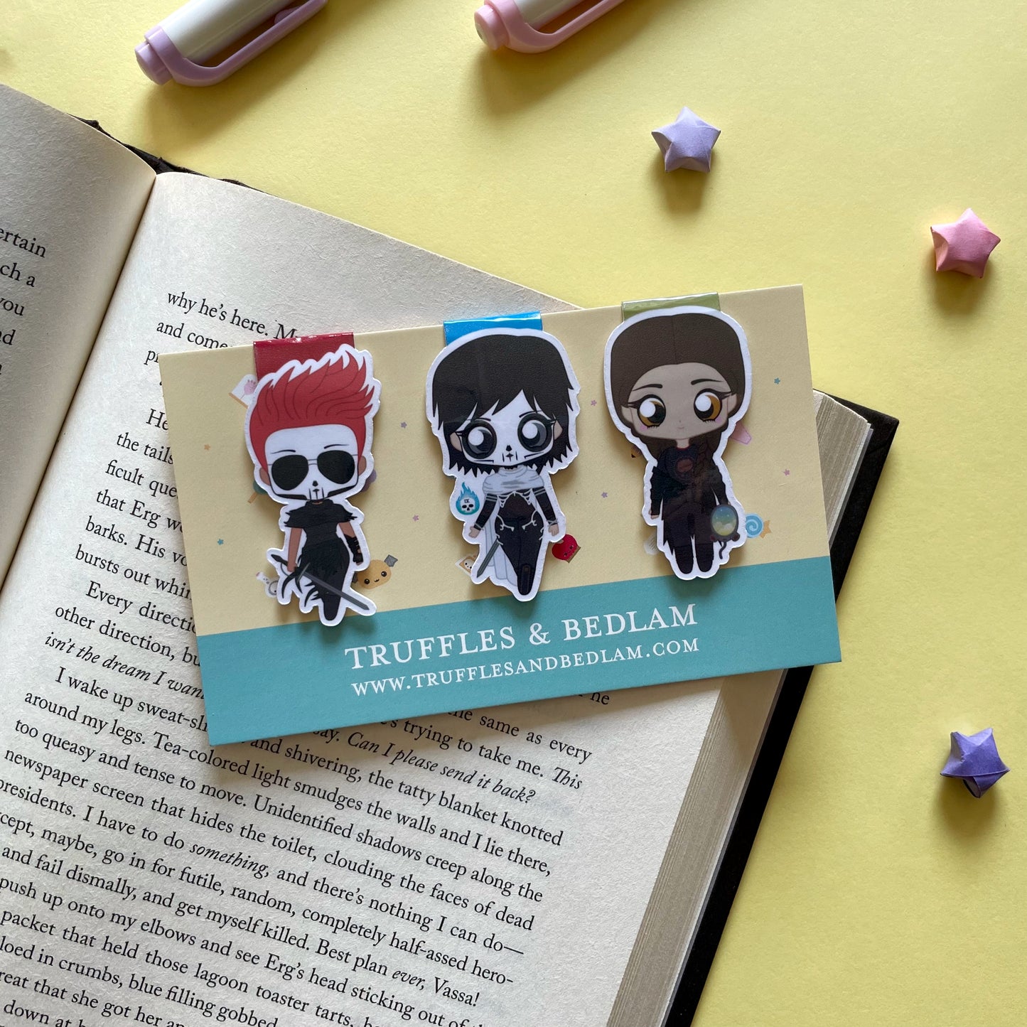 The Locked Tomb Magnetic Bookmark Trio, featuring Gideon, Harrow, and Nona - Comic Con Exclusive