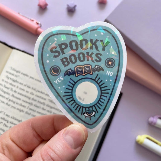 Spooky Books Talking Board Planchette - Vinyl Sticker in Teal