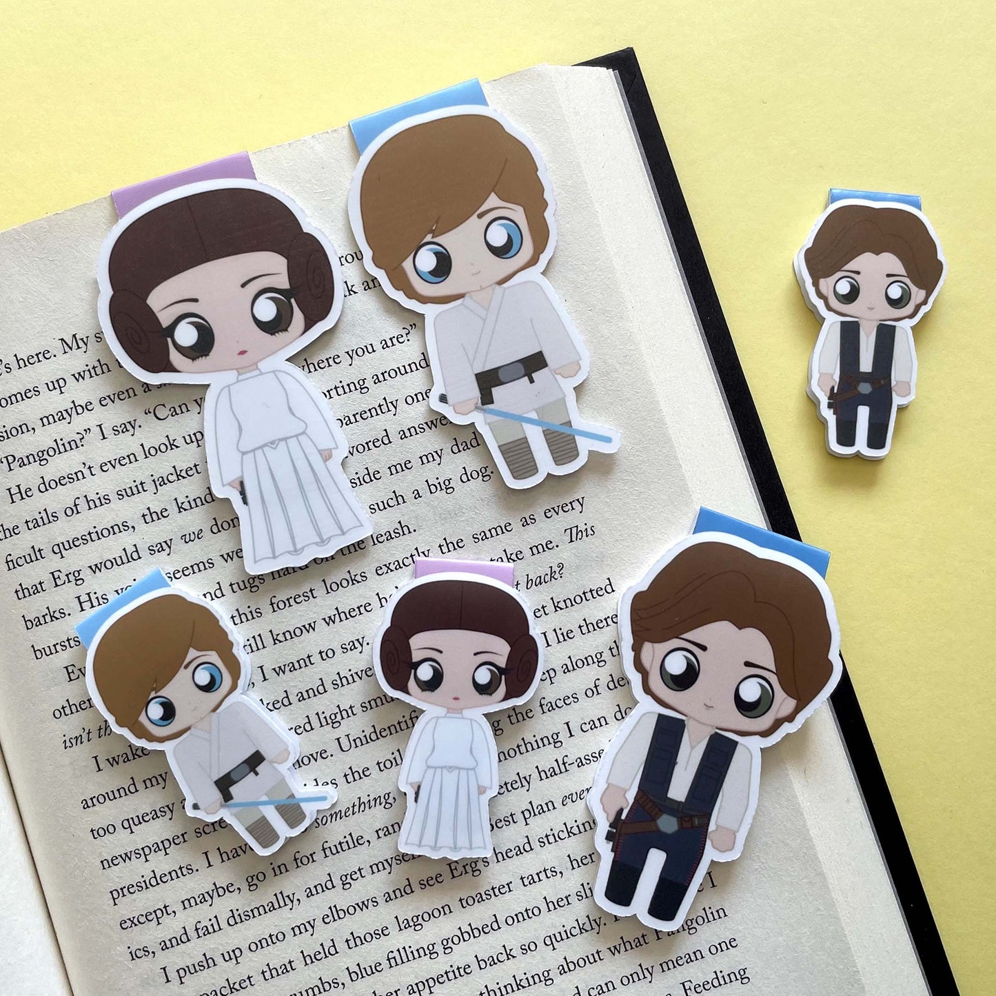 A New Hope Magnetic Bookmark Trio, featuring Han Solo, Princess Leia Organa, and Luke Skywalker