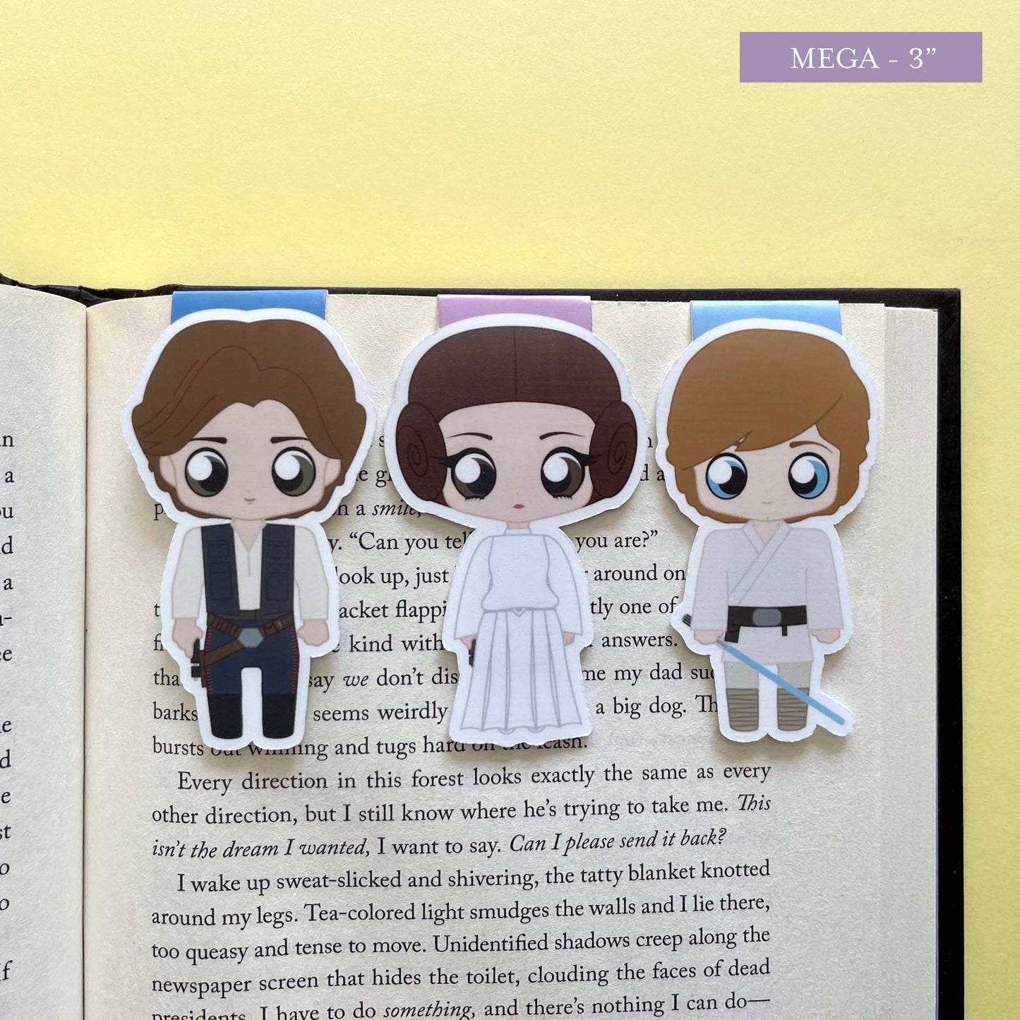 A New Hope Magnetic Bookmark Trio, featuring Han Solo, Princess Leia Organa, and Luke Skywalker