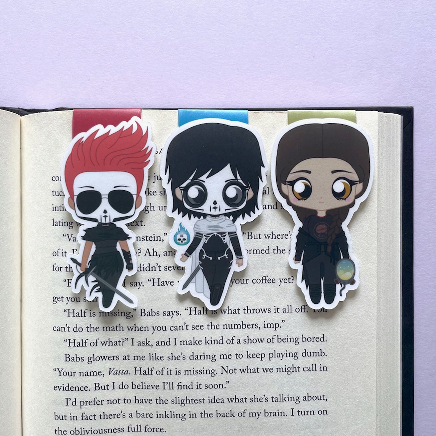 The Locked Tomb Magnetic Bookmark Trio, featuring Gideon, Harrow, and Nona