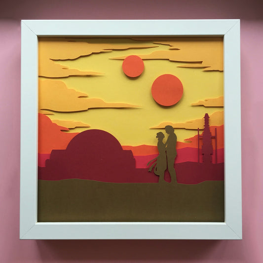 Weltraumzauberer "Tatooine Reylo" Papercut Art